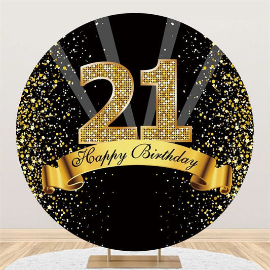 Lofaris Happy 21st Birthday Gold Ribbon Round Backdrops