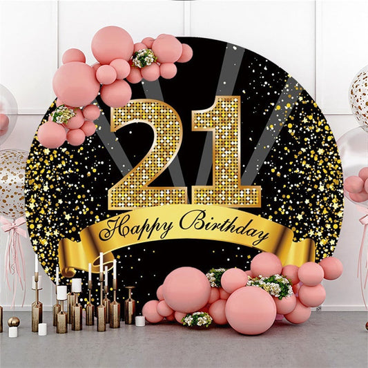 Lofaris Happy 21st Birthday Gold Ribbon Round Backdrops