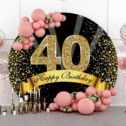 Lofaris Happy 40th Birthday Black And Gold Glitter Round Backdrops
