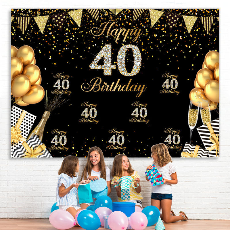 Lofaris Happy 40Th Birthday Black and Golden Balloon Backdrop