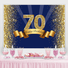 Lofaris Happy 70th Birthday Gold Glitter Royal Blue Backdrop for Photo