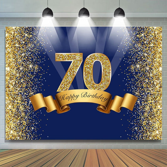 Lofaris Happy 70th Birthday Gold Glitter Royal Blue Backdrop for Photo