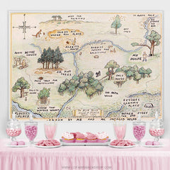Lofaris Happy Bear Old Style Home Map Birthday Party Backdrop