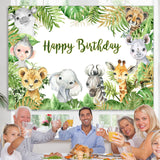 Load image into Gallery viewer, Lofaris Happy Birthday Animals Jungle Green Leaves Party Backdrop