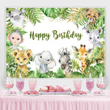 Load image into Gallery viewer, Lofaris Happy Birthday Animals Jungle Green Leaves Party Backdrop