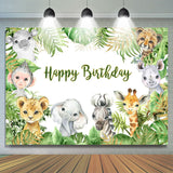 Load image into Gallery viewer, Lofaris Happy Birthday Animals Jungle Green Leaves Party Backdrop