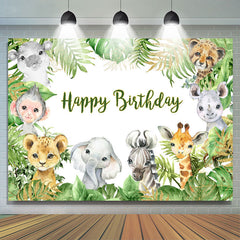 Lofaris Happy Birthday Animals Jungle Green Leaves Party Backdrop