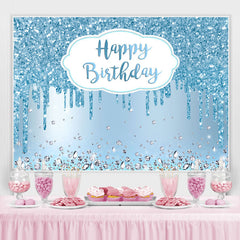 Lofaris Happy Birthday Blue Glitter Diamonds Party Backdrop