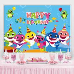 Lofaris Happy Birthday Blue Ocean Themed Cartoon Shark Backdrop