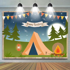 Lofaris Happy Birthday Camping Night Forest Cartoon Party Backdrop