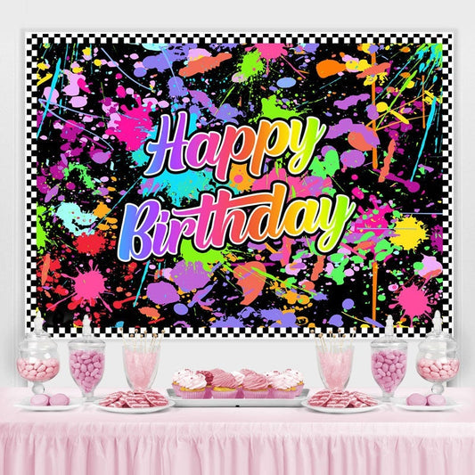 Lofaris Happy Birthday Colorful Graffiti Splash Paint Backdrop