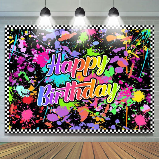 Lofaris Happy Birthday Colorful Graffiti Splash Paint Backdrop