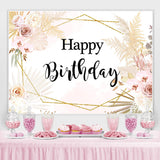 Load image into Gallery viewer, Lofaris Happy Birthday Floral Gold Leaves Geometry Backdrop for Party