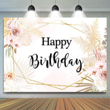 Load image into Gallery viewer, Lofaris Happy Birthday Floral Gold Leaves Geometry Backdrop for Party