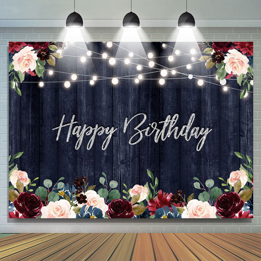 Lofaris Happy Birthday Floral Lights Borads Backdrop for Party