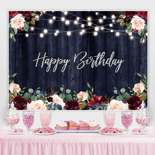 Lofaris Happy Birthday Floral Lights Borads Backdrop for Party