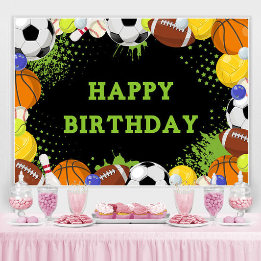 Lofaris Happy Birthday Football Sports Black Backdrop for Boys