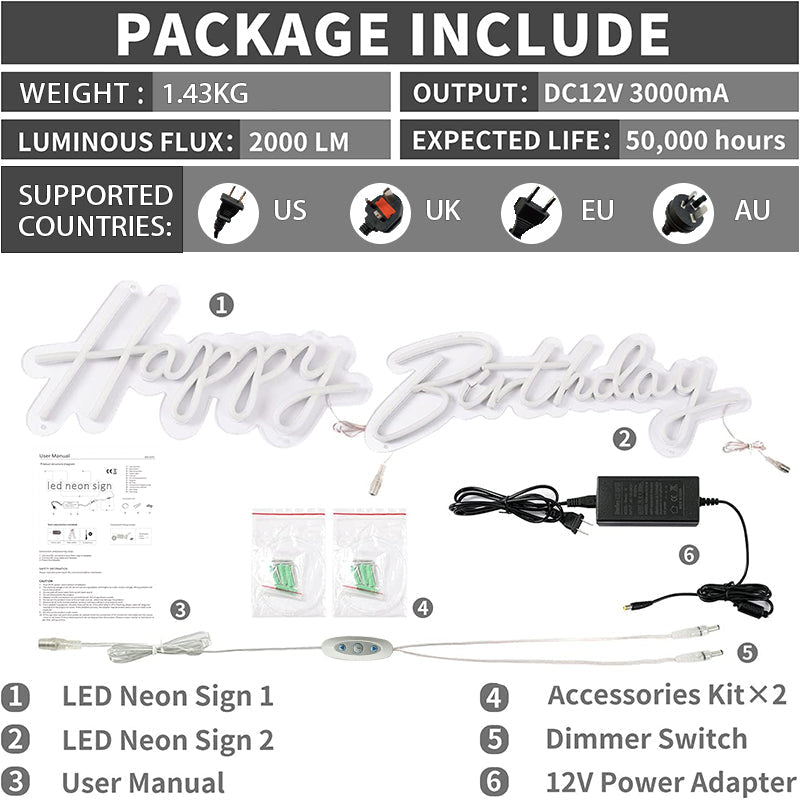 Lofaris Happy Birthday Large Neon LED Sign For Party Room Bar Deco