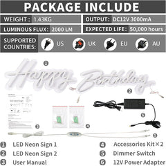 Lofaris Happy Birthday Large Neon LED Sign For Party Room Bar Deco