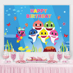 Lofaris Happy Birthday Shark Baby Family Party Backdrop for Kids