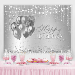 Lofaris Happy Birthday Silver Balloon Glitter Lights Backdrop for Party