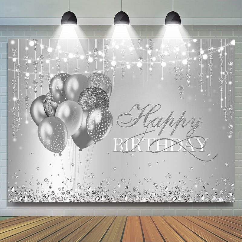 Lofaris Happy Birthday Silver Balloon Glitter Lights Backdrop for Party