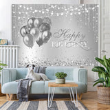 Load image into Gallery viewer, Lofaris Happy Birthday Silver Balloon Glitter Lights Backdrop for Party