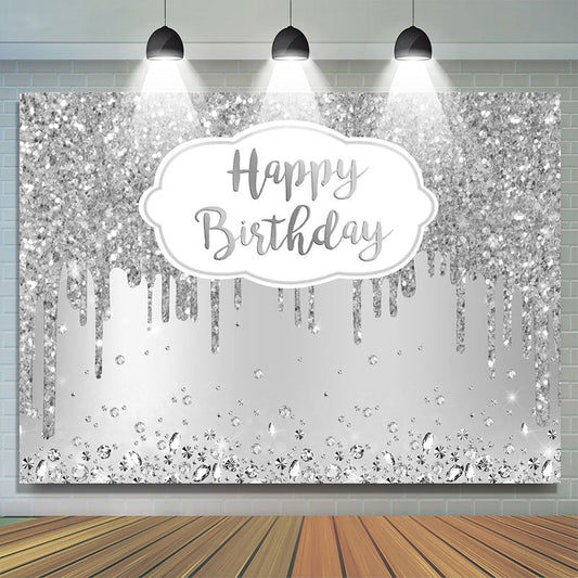 Lofaris Happy Birthday Silver Glitter Diamonds Backdrop for Party