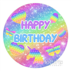 Lofaris Happy Birthday Unicorn Pop It Glitter Round Backdrops