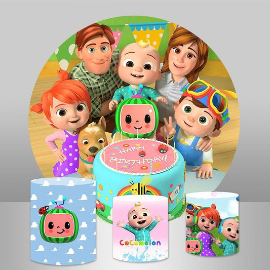 Lofaris Happy Family Birthday Party Decoration Round Backdrop