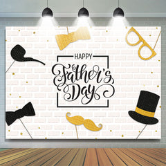 Lofaris Happy Fathers Day Brick Wall Top Hat Gold Glitter Backdrop