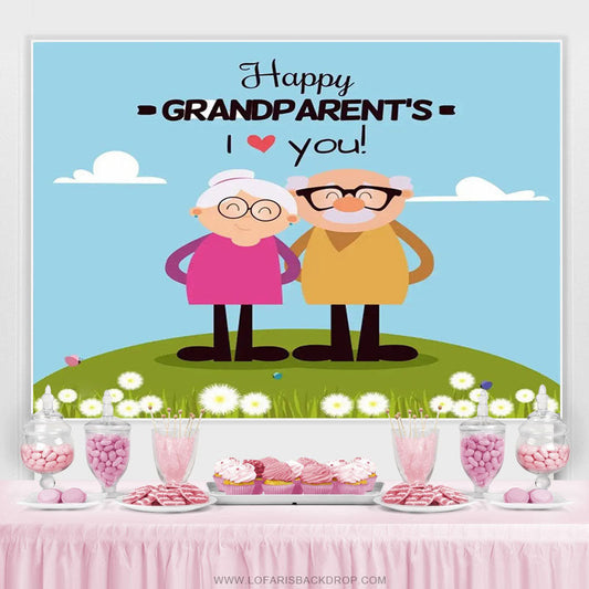 Lofaris Happy Grandparents Grass Land Love Holiday Backdrop