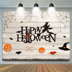 Lofaris Happy Halloween Witch Bat Wood Theme Party Backdrop