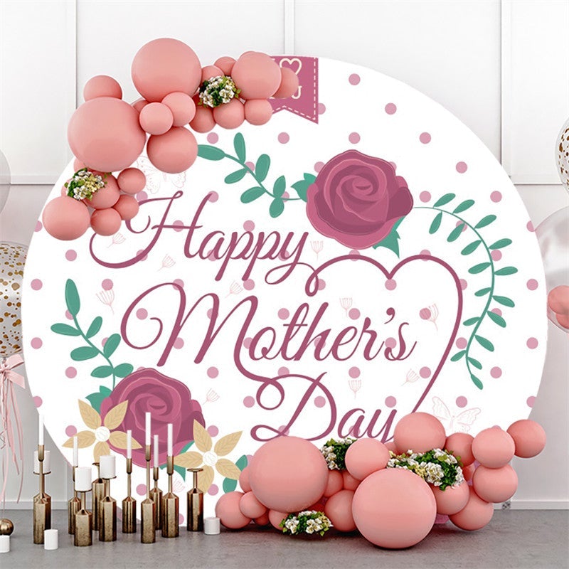 Lofaris Happy Mothers Day Floral Pink Dots Round Backdrops for Party