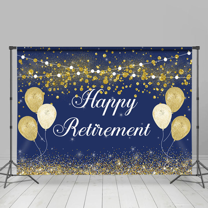 Lofaris Happy Retirement Gold Balloon Glitter Bokeh Backdrop