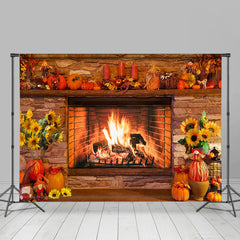 Lofaris Harvest Autumn Fireplace Sunflower Pumpkin Backdrop