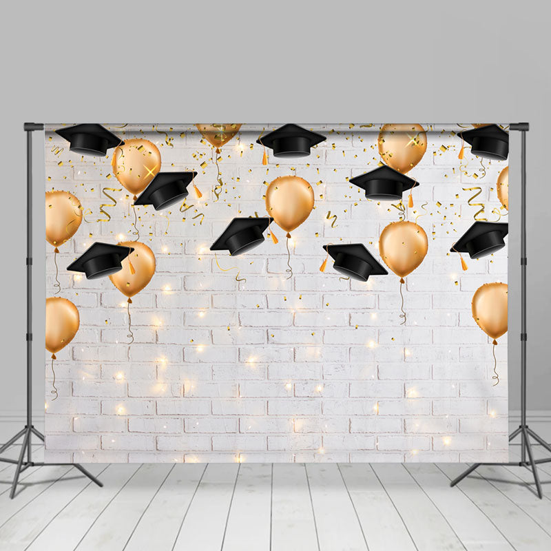 Lofaris Hat Balloon Lights White Wall Graduation Backdrop