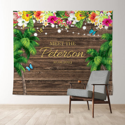 Lofaris Hawaii Flowers And Coconut Tree Wooden Holiday Backdrop