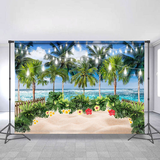 Lofaris Hawaiian Beach Green Coconut Trees Summer Backdrop