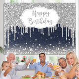 Load image into Gallery viewer, Lofaris Haze Blue And Silver Bokeh Happy Birthday Backdrop