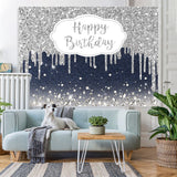 Load image into Gallery viewer, Lofaris Haze Blue And Silver Bokeh Happy Birthday Backdrop