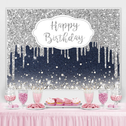 Lofaris Haze Blue And Silver Bokeh Happy Birthday Backdrop