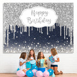 Load image into Gallery viewer, Lofaris Haze Blue And Silver Bokeh Happy Birthday Backdrop