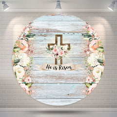 Lofaris He Is Resen Floral Wooden Circle Easter Backdrop