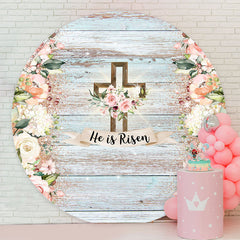 Lofaris He Is Resen Floral Wooden Circle Easter Backdrop