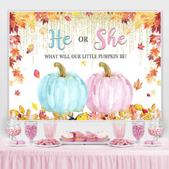 Lofaris He or She Bule and Pink Pumpkin Maple Autumn Backdrop