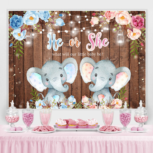 Lofaris He Or She Elephant Gendar Reveal Baby Shower Backdrop