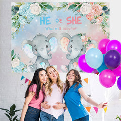 Lofaris He Or She Floral And Elephant Baby Shower Backdrop