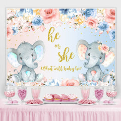 Lofaris He Or She Floral And Elephants Baby Shower Backdrop