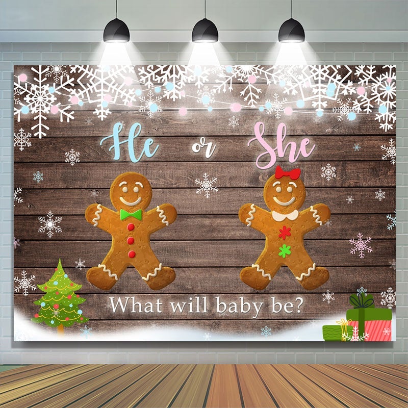 Lofaris He or She Gingerbread Man Wooden Baby Shower Backdrop